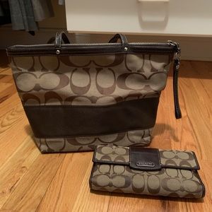 Brown COACH bag and matching wallet
